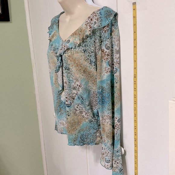 NEW YORK CITY DESIGN CO Paisley Bell Long Sleeve Blouse Womens Large - Picture 5 of 15